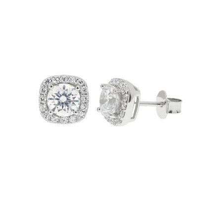 Ashley Studs | Cushion Moissanite Halo Earrings
