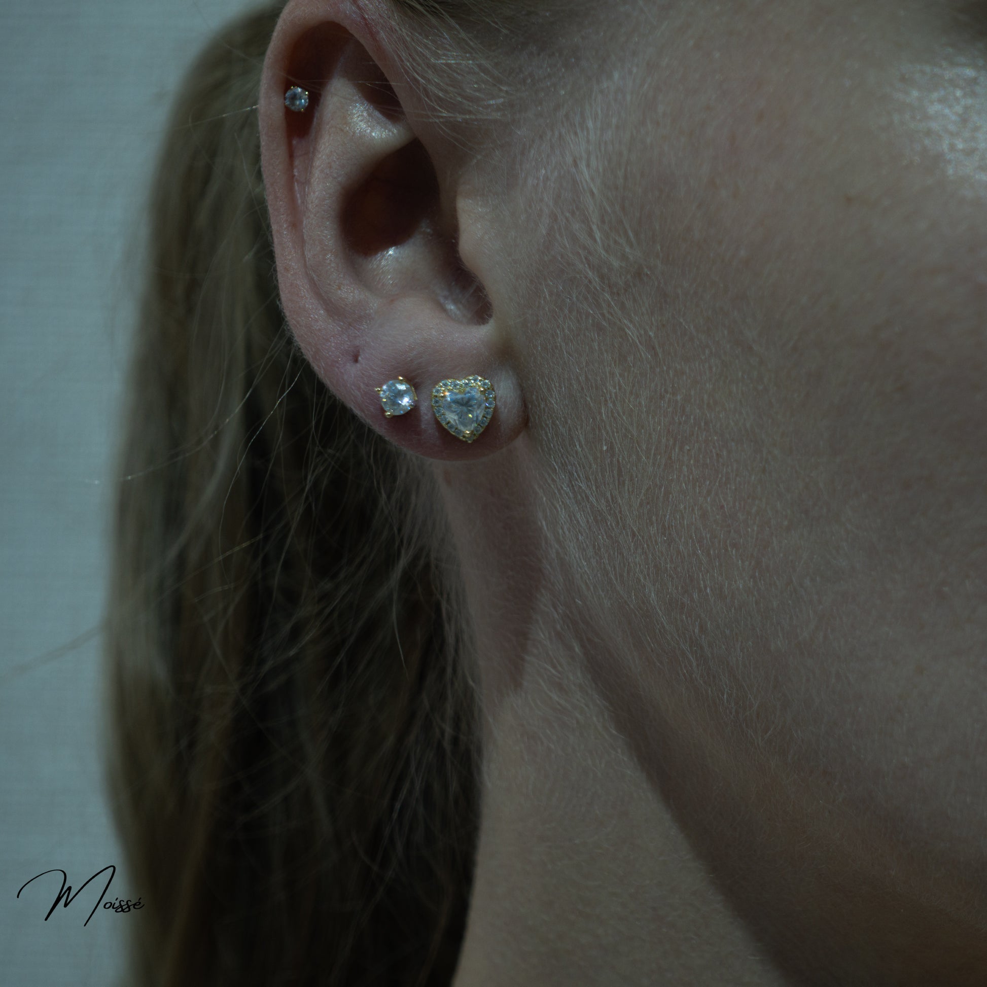 Ramona Studs | Moissanite Heart Halo Earrings