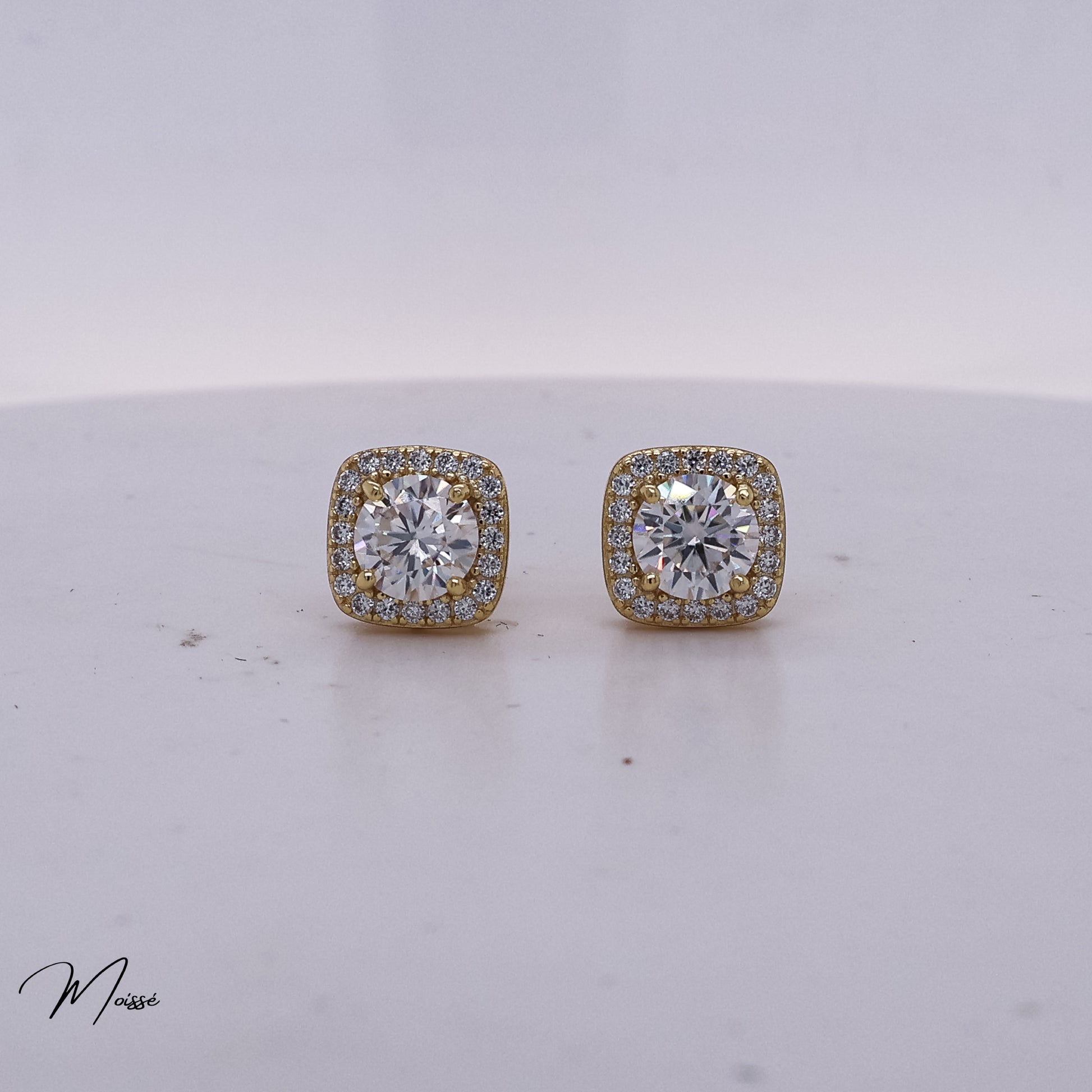 Ashley Studs | Cushion Moissanite Halo Earrings