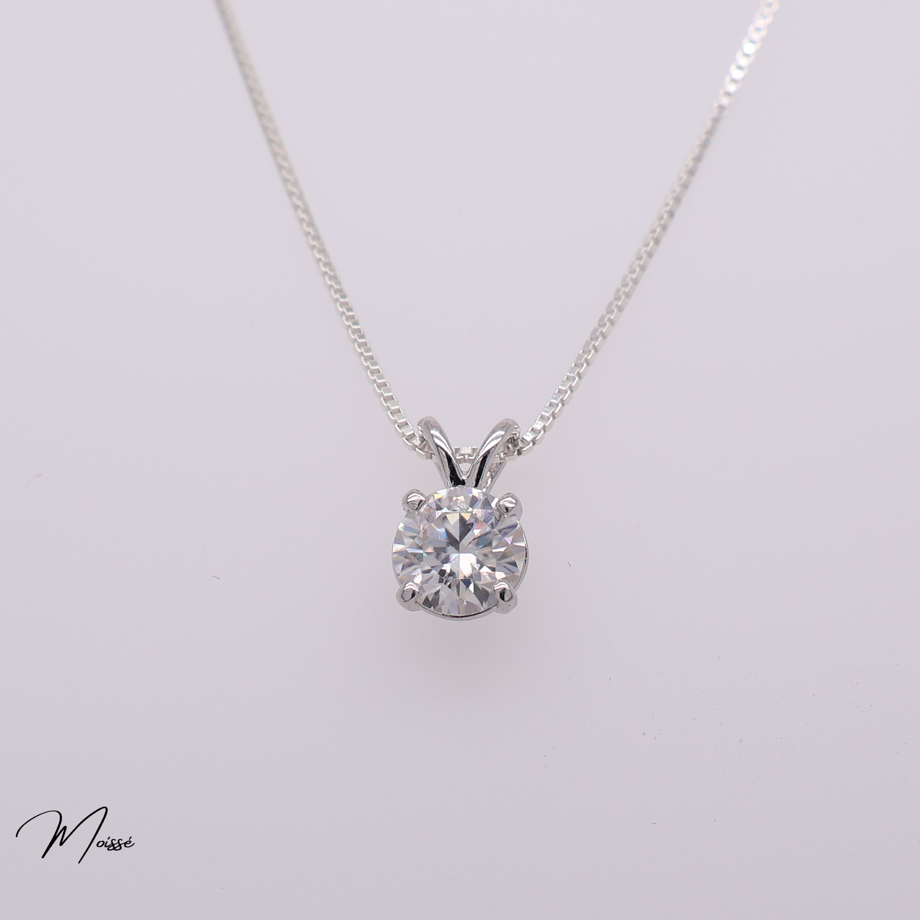 The Clara Pendant | Round Moissanite Solitare Necklace