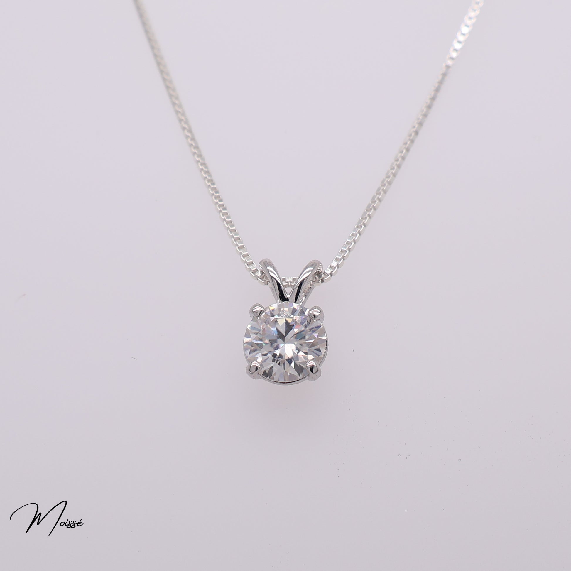 The Clara Pendant | Round Moissanite Solitare Necklace