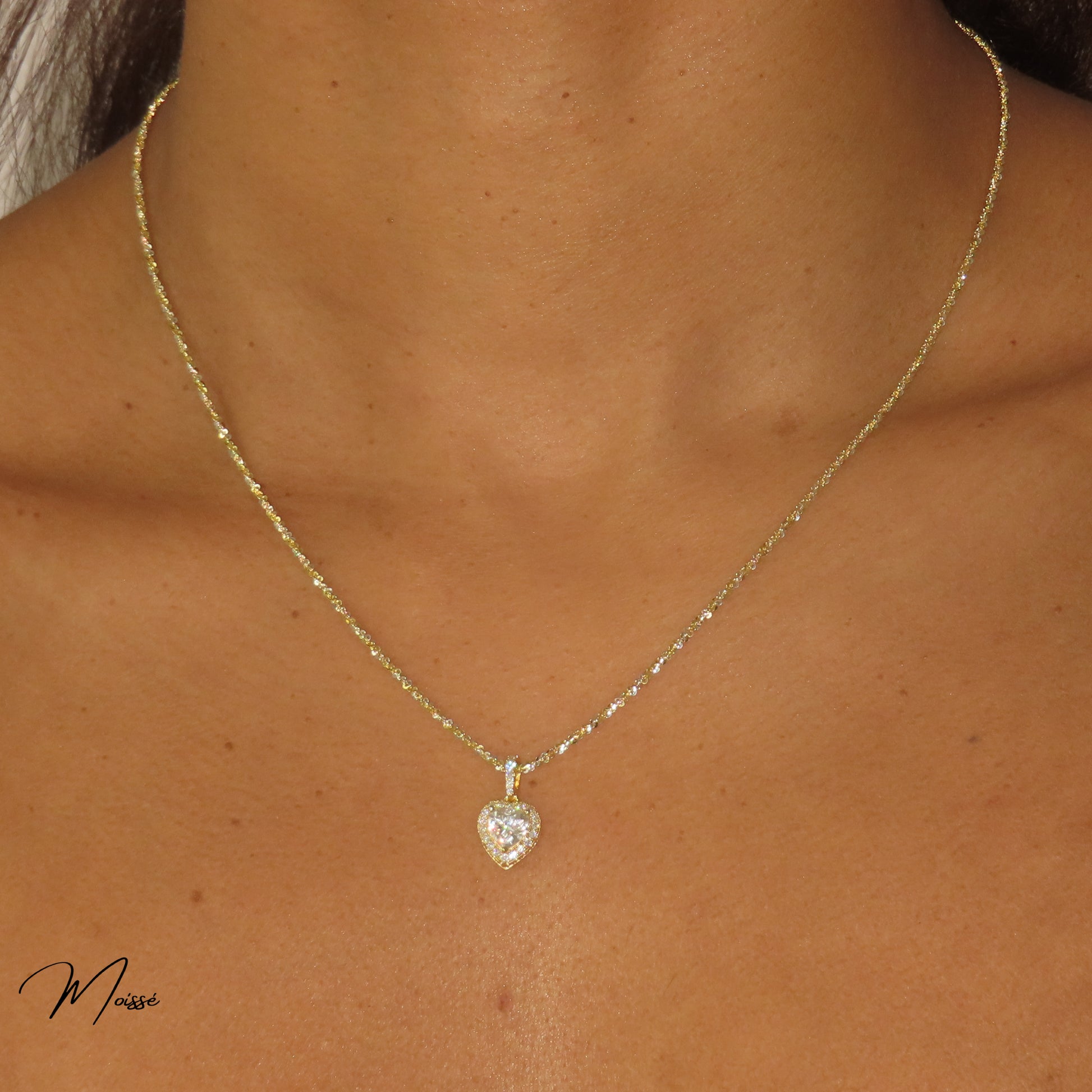 The Ramona Pendant | Moissanite Halo Heart Necklace
