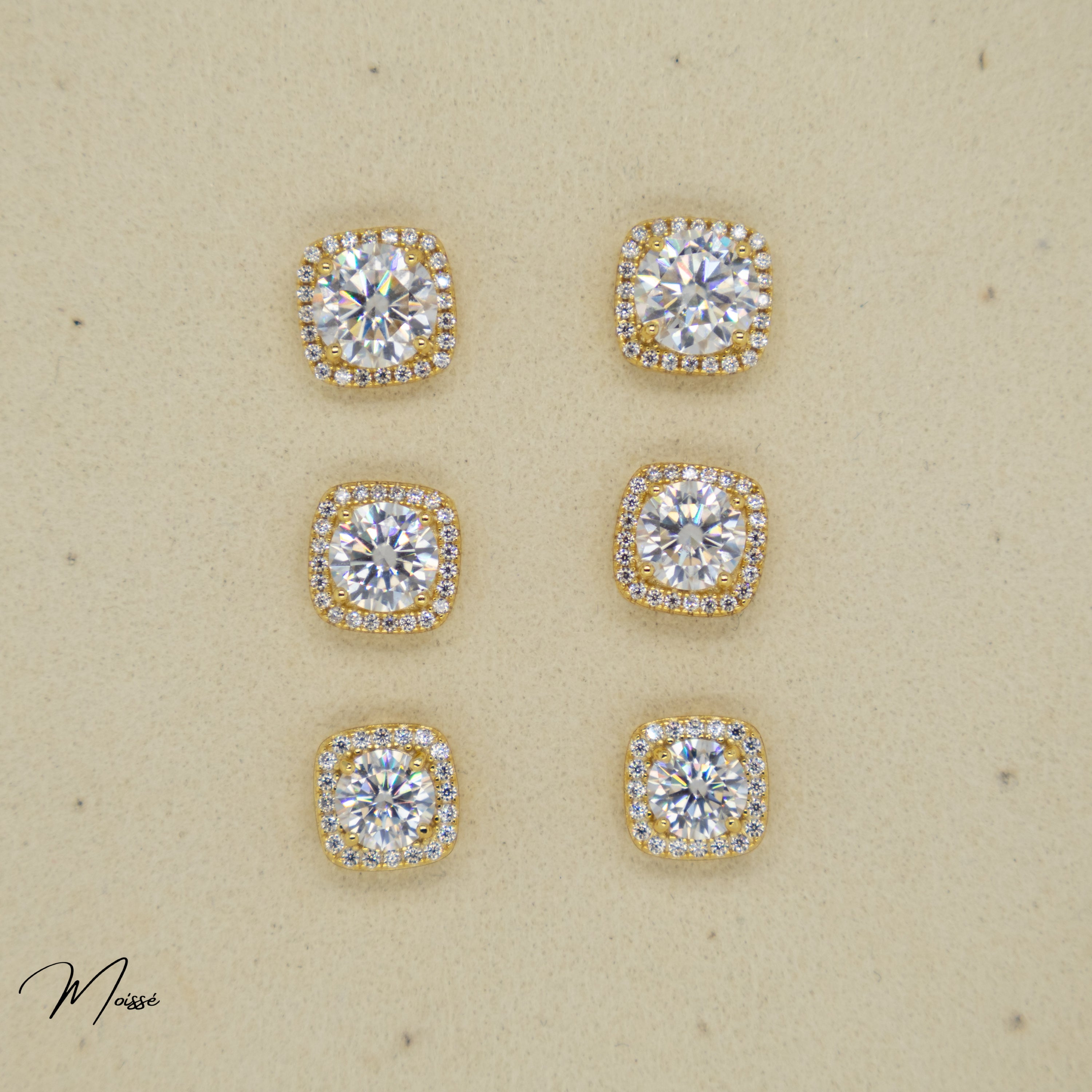 Ashley Studs | Cushion Moissanite Halo Earrings