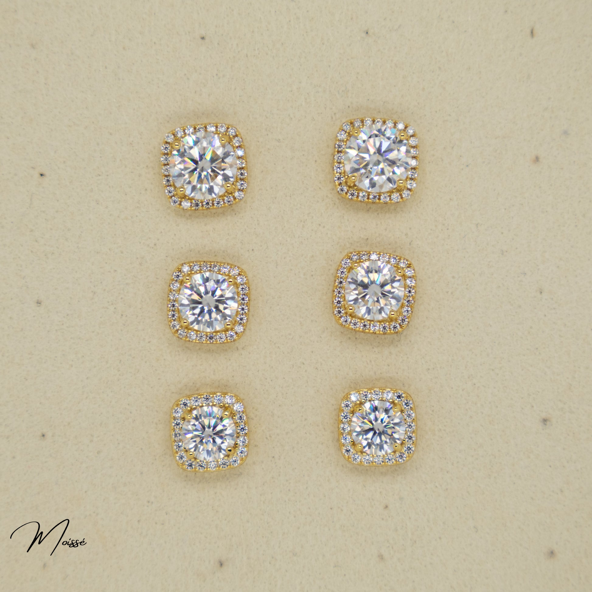 Ashley Studs | Cushion Moissanite Halo Earrings