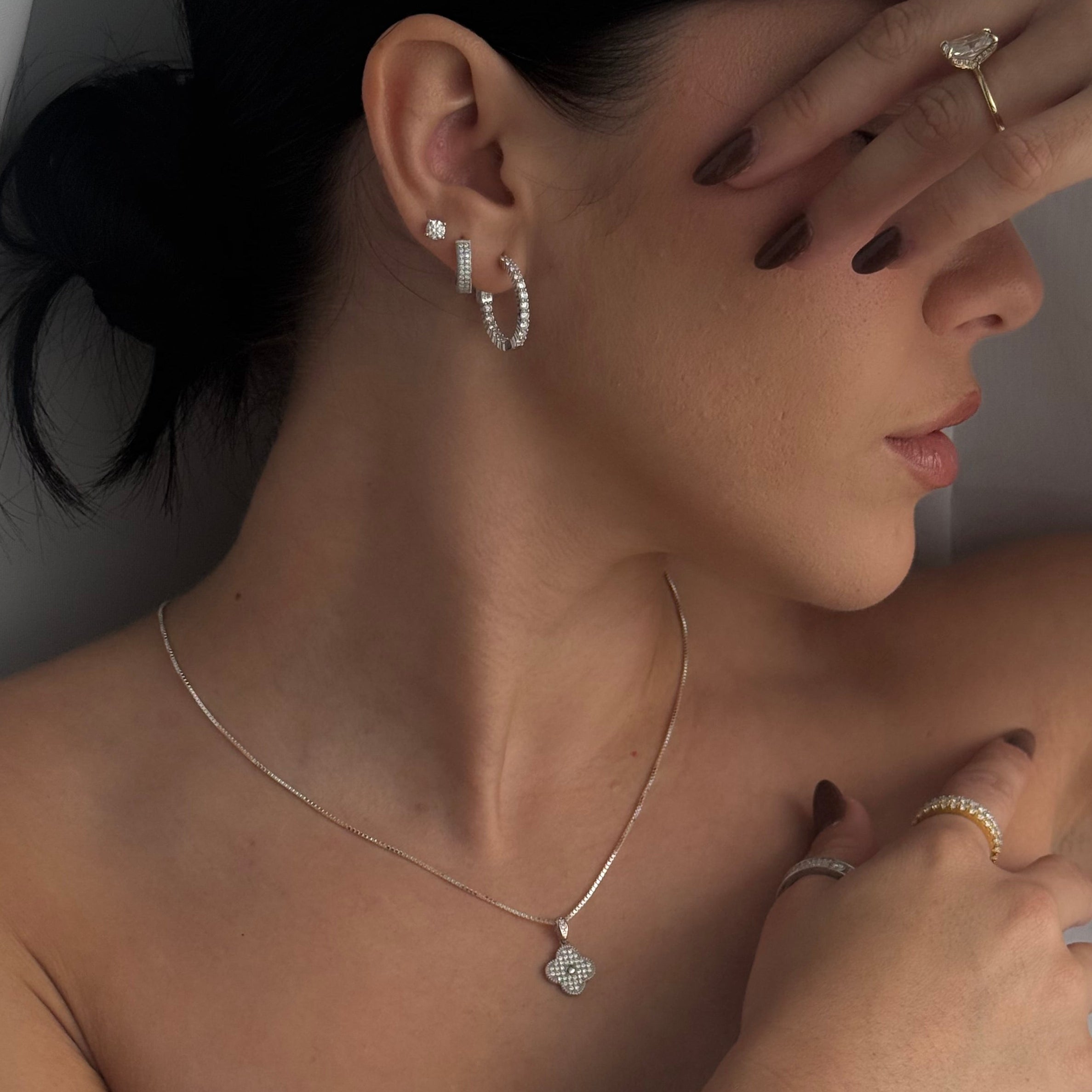 Lynette Hoops | Push Button Moissanite Earrings