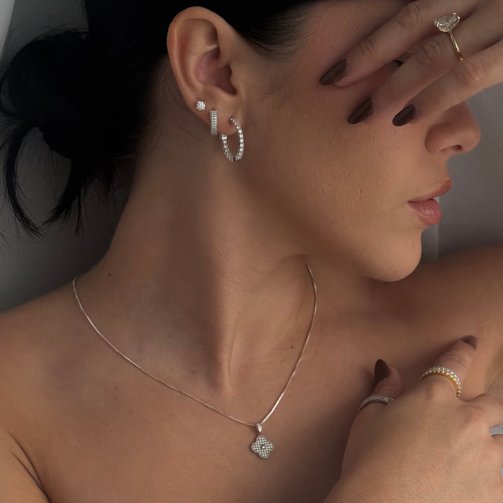 Lynette Hoops | Push Button Moissanite Earrings