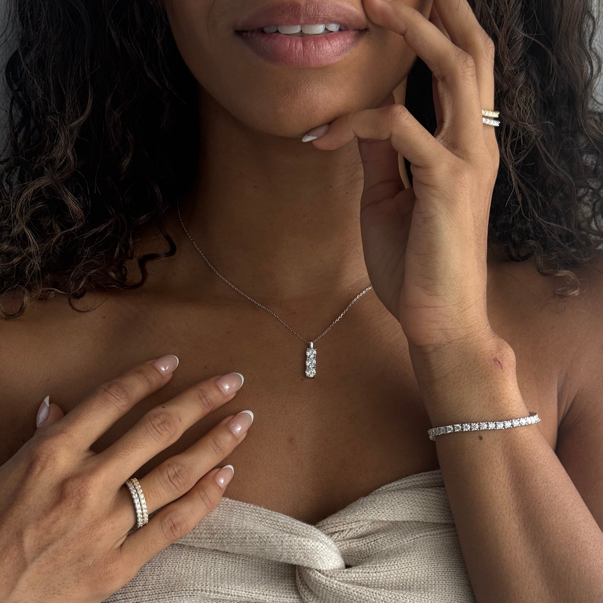 The Mila Pendant | Round Trio Moissanite Necklace