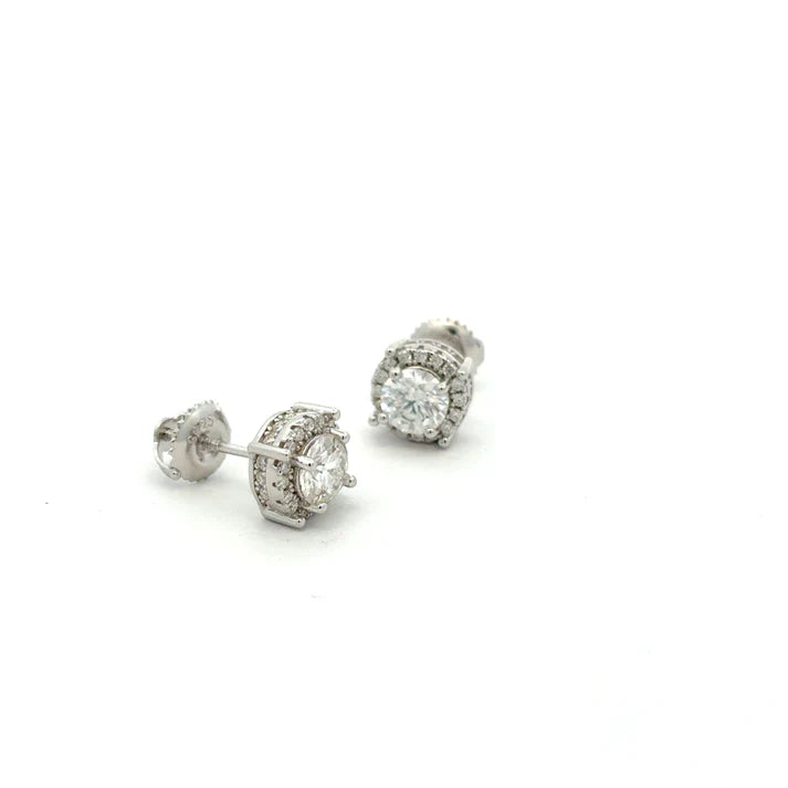 Sybil Studs | Round Hidden Halo Moissanite Earrings